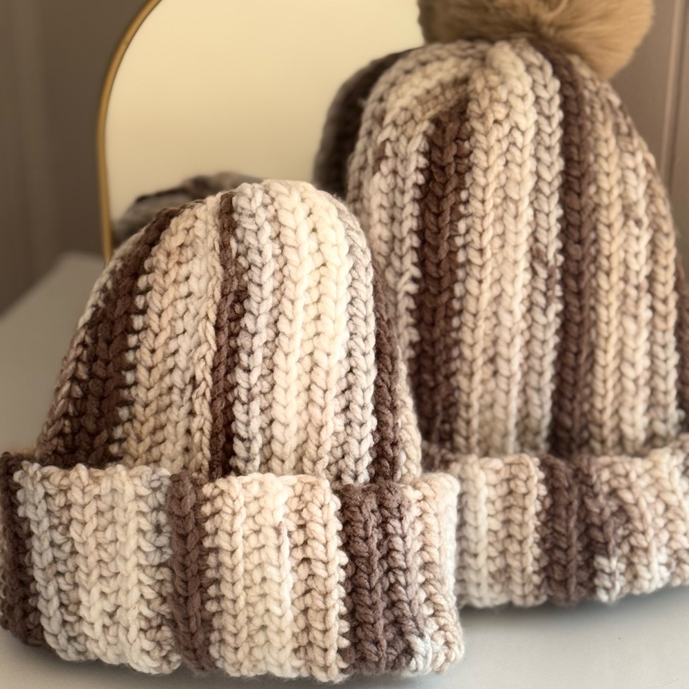 Cozy Striped Knit Beanie Set- Mommy and Me